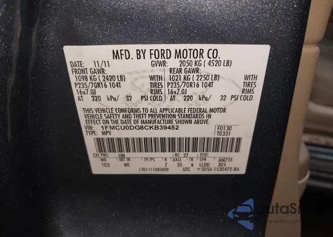 2012 Ford Escape Xlt z USA, uszkodzony, nr VIN 1FMCU0DG8CKB39452